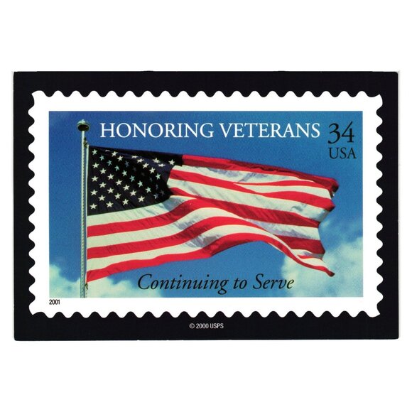 Honoring Veterans 34 Cent Postage Stamp Postcard 2000 USPS Licensed Product Flag - Picture 1 of 2